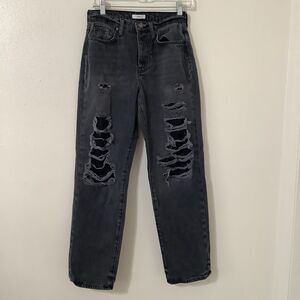 Black Grey Distressed Grunge Punk Concert Party Festival Jeans 28 in Waist